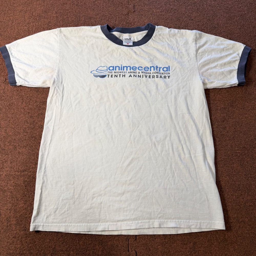 Vintage Anime Central ACen 10th Anniversary Ringer T-Shirt White Blue Mens M B+